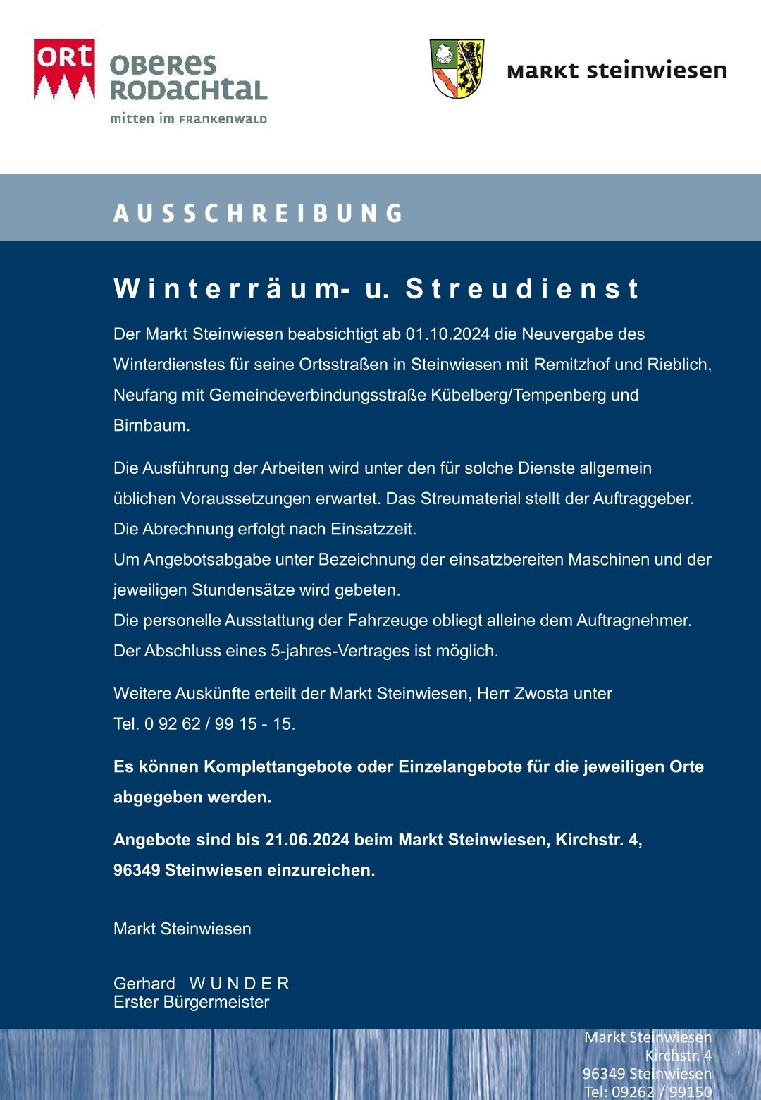 Ausschreibung Winterräum- und Streudienst