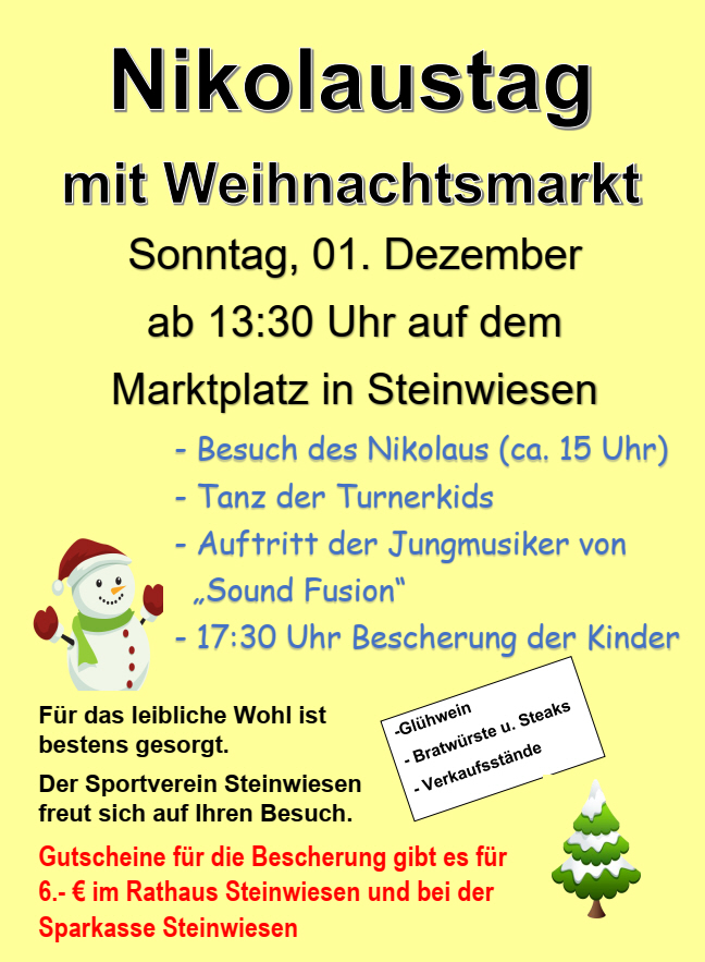 Steinwiesener Nikolaustag mit Weihnachtsmarkt des SV Steinwiesen