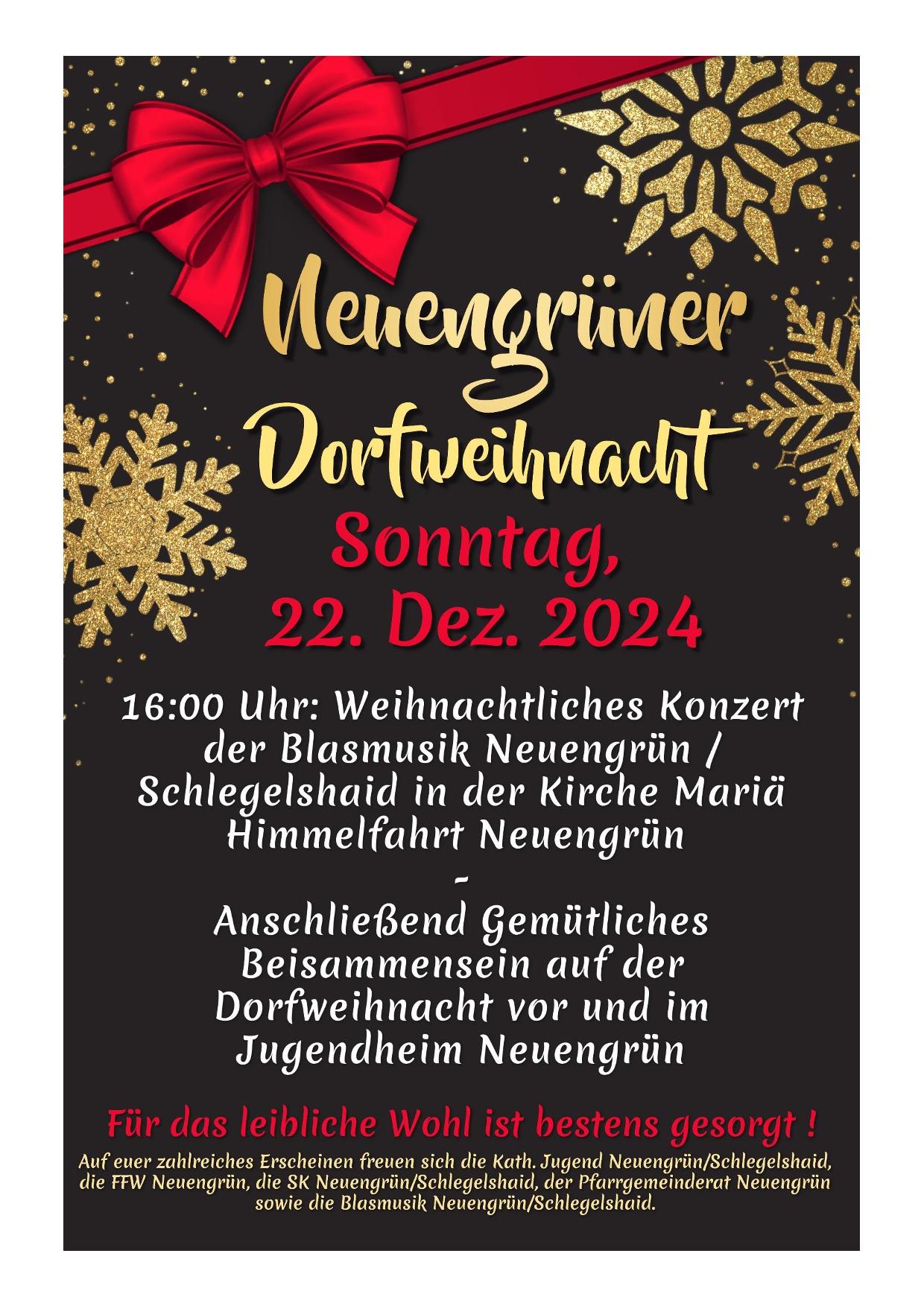 Weihnachtskonzert der Blasmusik Neuengrün-Schlegelshaid mit anschließender Dorfweihnacht